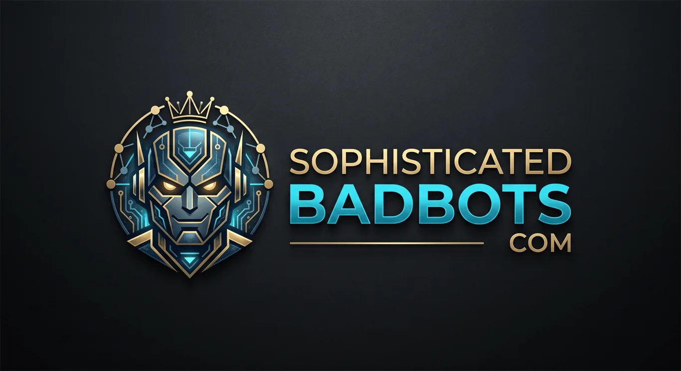 Sophisticated bad bot — chrome and crimson cyber-noir visual identity for sophisticatedbadbots.com